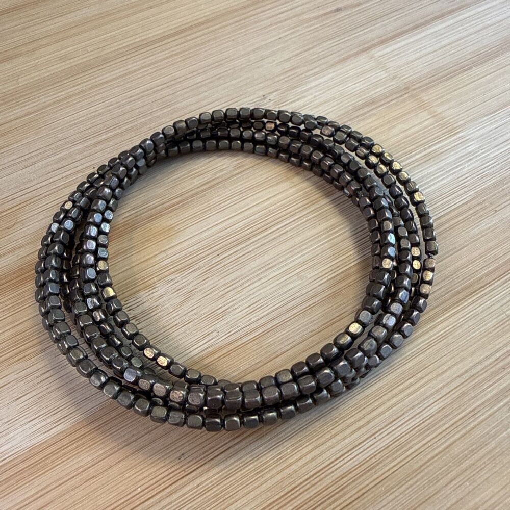 BRONZE BEADED BANGLE BRACELETS SET OF SIX ATTACHED
